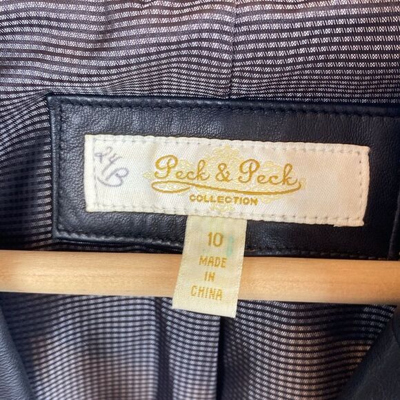 100% Leather Black Long Sleeve Blazer Jacket From Peck & Peck 10 - Picture 5 of 6